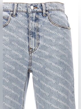 Alexander Wang Light Blue Logo-Print Straight-Leg Jeans